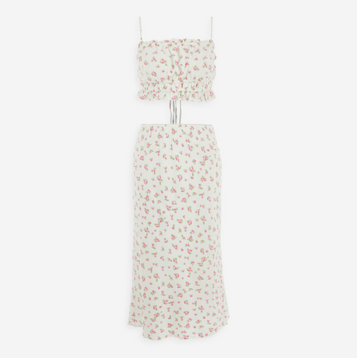Conjunto de top de tirantes y falda larga con estampado floral blanco Midnight Sky