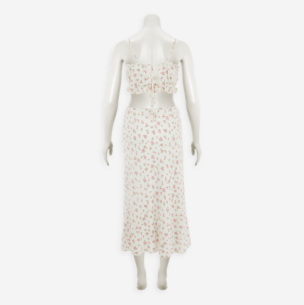 Conjunto de top de tirantes y falda larga con estampado floral blanco Midnight Sky