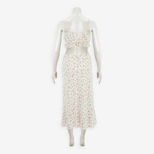 Conjunto de top de tirantes y falda larga con estampado floral blanco Midnight Sky