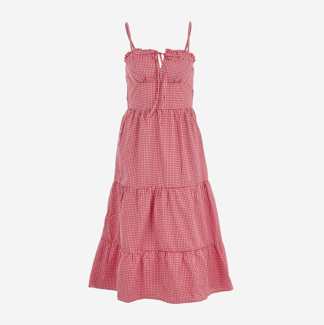 Sim & Sam Vestido largo de lechera con cuadros vichy rojos y blancos